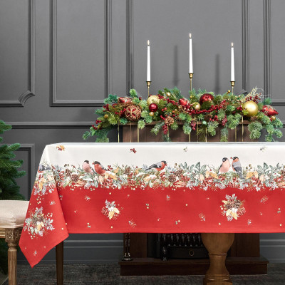 Скатерть " МОРОЗКО.СНЕГИРИ" 160х220см , красный, 100% хлопок, твил пропитка LEFARD 850-745-21-10