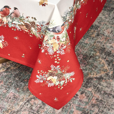 Скатерть " МОРОЗКО.СНЕГИРИ" 160х220см , красный, 100% хлопок, твил пропитка LEFARD 850-745-21-11