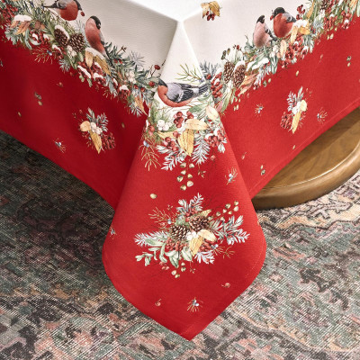 Скатерть " МОРОЗКО.СНЕГИРИ" 160х220см , красный, 100% хлопок, твил пропитка LEFARD 850-745-21-12