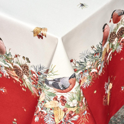 Скатерть " МОРОЗКО.СНЕГИРИ" 160х220см , красный, 100% хлопок, твил пропитка LEFARD 850-745-21-13