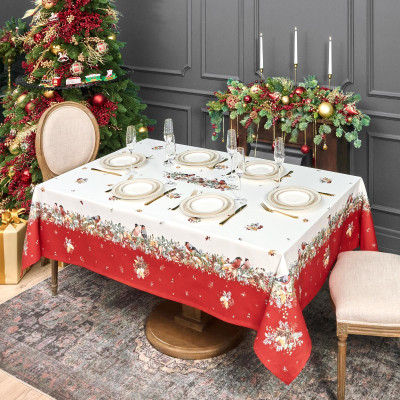 Скатерть " МОРОЗКО.СНЕГИРИ" 160х220см , красный, 100% хлопок, твил пропитка LEFARD 850-745-21-1