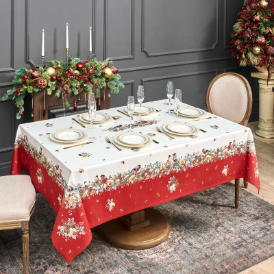Скатерть " МОРОЗКО.СНЕГИРИ" 160х220см , красный, 100% хлопок, твил пропитка LEFARD 850-745-21-4
