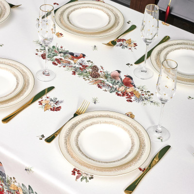 Скатерть " МОРОЗКО.СНЕГИРИ" 160х220см , красный, 100% хлопок, твил пропитка LEFARD 850-745-21-5