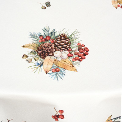 Скатерть круглая " МОРОЗКО.СНЕГИРИ" 190см , красный, 100% хлопок, твил, с пропиткой LEFARD 850-745-22-12