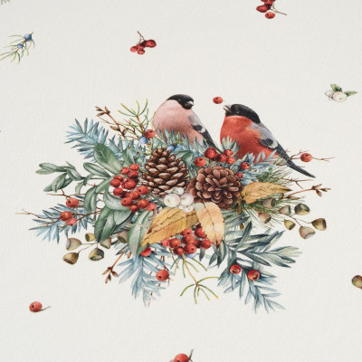 Скатерть круглая " МОРОЗКО.СНЕГИРИ" 190см , красный, 100% хлопок, твил, с пропиткой LEFARD 850-745-22-23