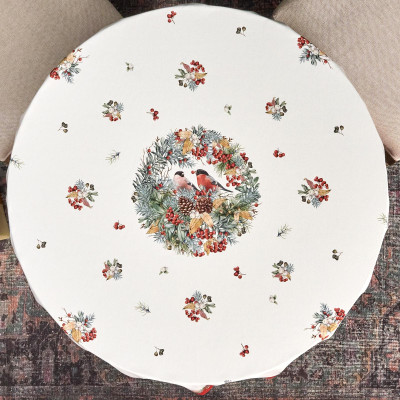 Скатерть круглая "МОРОЗКО . СНЕГИРИ"150см ,красный, 100% хлопок ,твил с пропиткой LEFARD 850-745-23-12