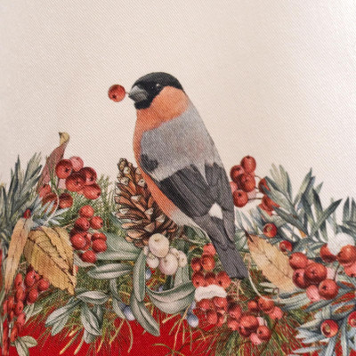 Скатерть круглая " МОРОЗКО.СНЕГИРИ" 220см , красный, 100% хлопок, твил, с пропиткой LEFARD 850-745-24-9