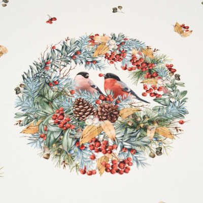 Скатерть круглая " МОРОЗКО.СНЕГИРИ" 220см , красный, 100% хлопок, твил, с пропиткой LEFARD 850-745-24-7