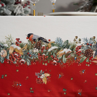 Скатерть " МОРОЗКО.СНЕГИРИ" 140х300см , красный, 100% хлопок, твил пропитка LEFARD 850-745-25-9