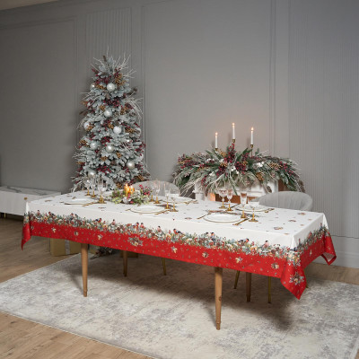 Скатерть " МОРОЗКО.СНЕГИРИ" 140х300см , красный, 100% хлопок, твил пропитка LEFARD 850-745-25-12