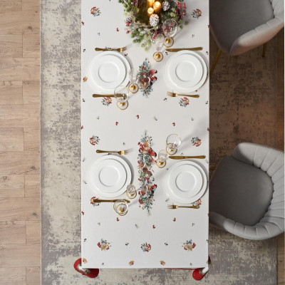 Скатерть " МОРОЗКО.СНЕГИРИ" 140х300см , красный, 100% хлопок, твил пропитка LEFARD 850-745-25-15