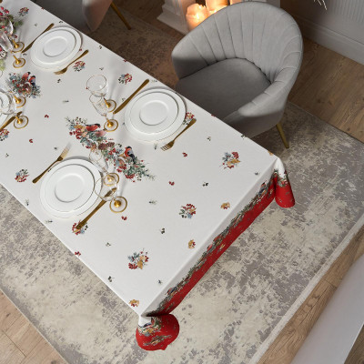 Скатерть " МОРОЗКО.СНЕГИРИ" 140х300см , красный, 100% хлопок, твил пропитка LEFARD 850-745-25-16