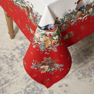 Скатерть " МОРОЗКО.СНЕГИРИ" 140х300см , красный, 100% хлопок, твил пропитка LEFARD 850-745-25-17
