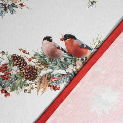 Скатерть " МОРОЗКО.СНЕГИРИ" 140х300см , красный, 100% хлопок, твил пропитка LEFARD 850-745-25-1