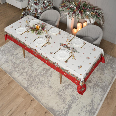 Скатерть " МОРОЗКО.СНЕГИРИ" 140х300см , красный, 100% хлопок, твил пропитка LEFARD 850-745-25-3