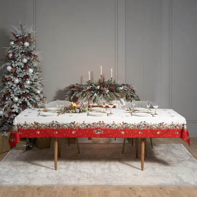 Скатерть " МОРОЗКО.СНЕГИРИ" 140х300см , красный, 100% хлопок, твил пропитка LEFARD 850-745-25-5