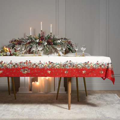 Скатерть " МОРОЗКО.СНЕГИРИ" 140х300см , красный, 100% хлопок, твил пропитка LEFARD 850-745-25-6