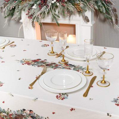 Скатерть " МОРОЗКО.СНЕГИРИ" 140х400см , красный, 100% хлопок, твил пропитка LEFARD 850-745-26-13