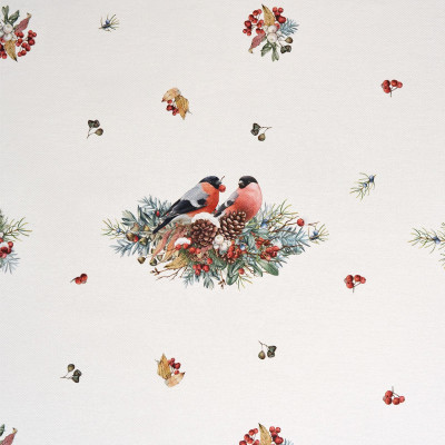 Скатерть " МОРОЗКО.СНЕГИРИ" 140х400см , красный, 100% хлопок, твил пропитка LEFARD 850-745-26-15