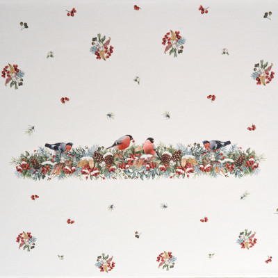 Скатерть " МОРОЗКО.СНЕГИРИ" 140х400см , красный, 100% хлопок, твил пропитка LEFARD 850-745-26-16