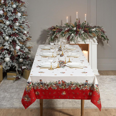 Скатерть " МОРОЗКО.СНЕГИРИ" 140х400см , красный, 100% хлопок, твил пропитка LEFARD 850-745-26-3
