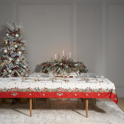 Скатерть " МОРОЗКО.СНЕГИРИ" 140х400см , красный, 100% хлопок, твил пропитка LEFARD 850-745-26