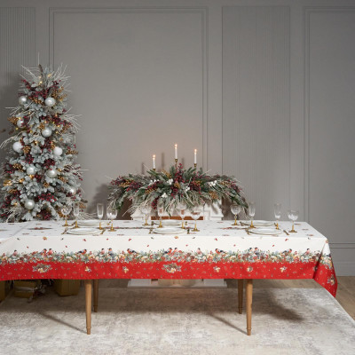 Скатерть " МОРОЗКО.СНЕГИРИ" 140х400см , красный, 100% хлопок, твил пропитка LEFARD 850-745-26-4