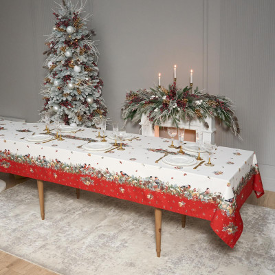 Скатерть " МОРОЗКО.СНЕГИРИ" 140х400см , красный, 100% хлопок, твил пропитка LEFARD 850-745-26-6