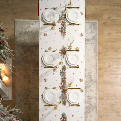 Скатерть " МОРОЗКО.СНЕГИРИ" 140х400см , красный, 100% хлопок, твил пропитка LEFARD 850-745-26-7