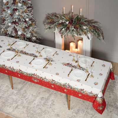 Скатерть " МОРОЗКО.СНЕГИРИ" 140х400см , красный, 100% хлопок, твил пропитка LEFARD 850-745-26-8