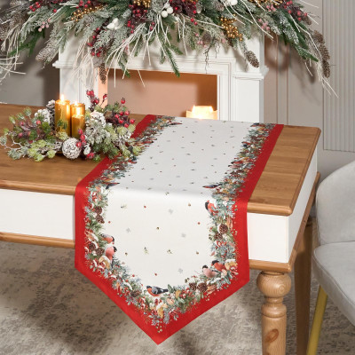 Дорожка " МОРОЗКО.СНЕГИРИ" 45х145см , красный, 100% хлопок, твил пропитка LEFARD 850-745-3