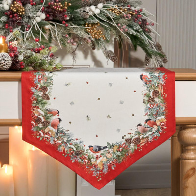 Дорожка " МОРОЗКО.СНЕГИРИ" 45х145см , красный, 100% хлопок, твил пропитка LEFARD 850-745-3-4