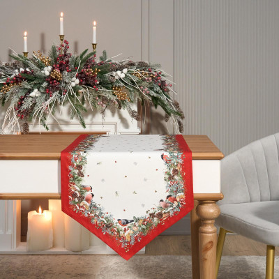 Дорожка " МОРОЗКО.СНЕГИРИ" 45х145см , красный, 100% хлопок, твил пропитка LEFARD 850-745-3-5