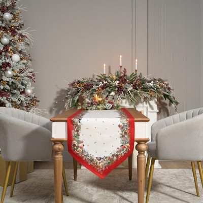 Дорожка " МОРОЗКО.СНЕГИРИ " 45х215см ,красный, 100% хлопок,твил пропитка LEFARD 850-745-31-3