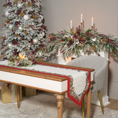 Дорожка " МОРОЗКО.СНЕГИРИ " 45х215см ,красный, 100% хлопок,твил пропитка LEFARD 850-745-31