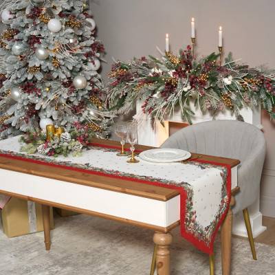 Дорожка " МОРОЗКО.СНЕГИРИ " 45х215см ,красный, 100% хлопок,твил пропитка LEFARD 850-745-31-4