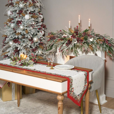 Дорожка " МОРОЗКО.СНЕГИРИ " 45х215см ,красный, 100% хлопок,твил пропитка LEFARD 850-745-31-5