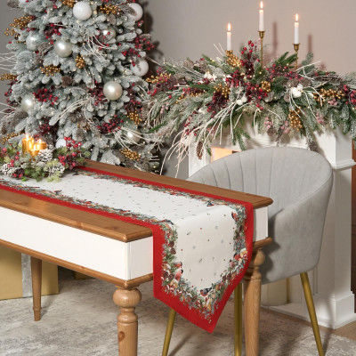 Дорожка " МОРОЗКО.СНЕГИРИ " 45х300см ,красный, 100% хлопок,твил пропитка LEFARD 850-745-32-9