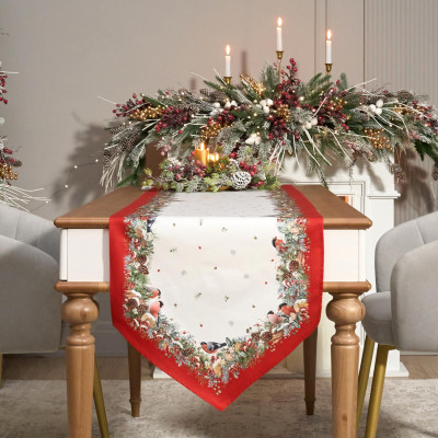 Дорожка " МОРОЗКО.СНЕГИРИ " 45х300см ,красный, 100% хлопок,твил пропитка LEFARD 850-745-32-4