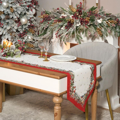 Дорожка " МОРОЗКО.СНЕГИРИ " 45х300см ,красный, 100% хлопок,твил пропитка LEFARD 850-745-32-8