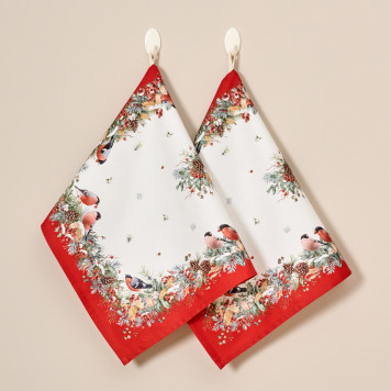 Набор полотенец из 2 шт " МОРОЗКО.СНЕГИРИ " , 40х60см, 100% хлопок, белый, , твил, LEFARD 850-745-6