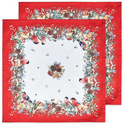 Набор салфеток из 2-х шт " МОРОЗКО.СНЕГИРИ" , 40х40см, 100% хлопок, красный, твил, LEFARD 850-745-8