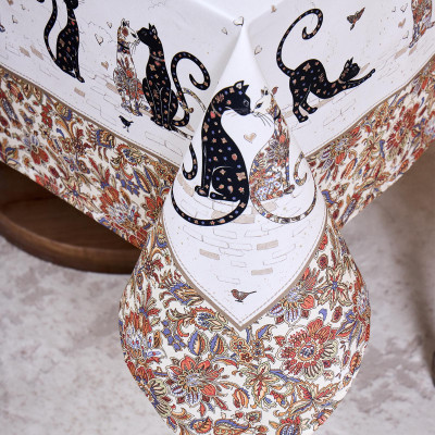 Скатерть " ПАРИЖСКИЕ КОТЫ" 140х180см ,белый ,100% хлопок ,твил с пропиткой LEFARD 850-746-2-11