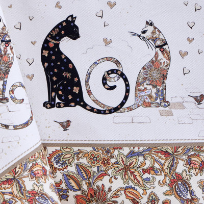 Скатерть " ПАРИЖСКИЕ КОТЫ" 140х180см ,белый ,100% хлопок ,твил с пропиткой LEFARD 850-746-2-16