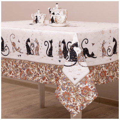 Скатерть " ПАРИЖСКИЕ КОТЫ" 140х180см ,белый ,100% хлопок ,твил с пропиткой LEFARD 850-746-2-1
