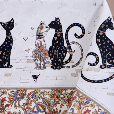 Скатерть " ПАРИЖСКИЕ КОТЫ" 140х180см ,белый ,100% хлопок ,твил с пропиткой LEFARD 850-746-2-22