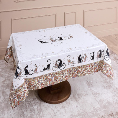 Скатерть " ПАРИЖСКИЕ КОТЫ" 140х180см ,белый ,100% хлопок ,твил с пропиткой LEFARD 850-746-2-23