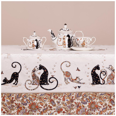 Скатерть " ПАРИЖСКИЕ КОТЫ" 140х180см ,белый ,100% хлопок ,твил с пропиткой LEFARD 850-746-2-3