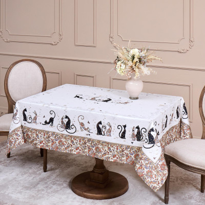 Скатерть " ПАРИЖСКИЕ КОТЫ" 140х180см ,белый ,100% хлопок ,твил с пропиткой LEFARD 850-746-2-5