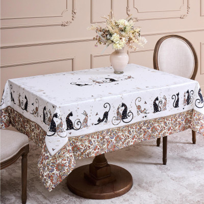 Скатерть " ПАРИЖСКИЕ КОТЫ" 140х180см ,белый ,100% хлопок ,твил с пропиткой LEFARD 850-746-2-6